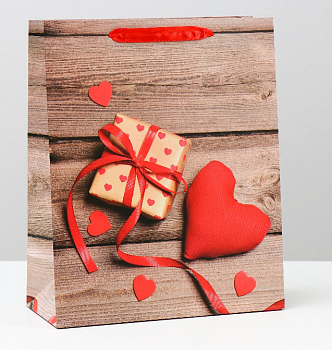 Пакет подарочный (26*32*12см), Подарок с сердечком, 1 шт. 