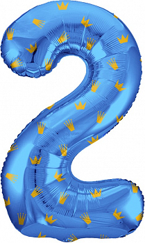 Шар (34''/86см) Цифра, 2 Золотые короны, Голубой, 1 шт. в упак.