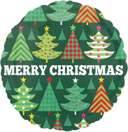 Шар (18''/46 см) Круг, С Новым Годом (нарядные елочки), Зеленый, 1 шт.