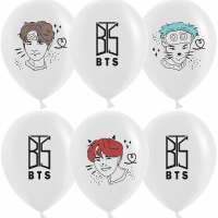 Шар (12''/30см) K-POP, BTS, Белый, пастель, 2 ст, 25 шт.