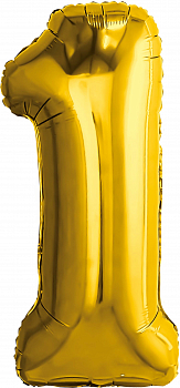 Шар (32''/81см) Цифра, 1, Золото, 1 шт. в упак.