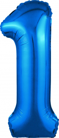 Шар (40''/102см) Цифра, "1", Slim, Синий, в упаковке, 1 шт.