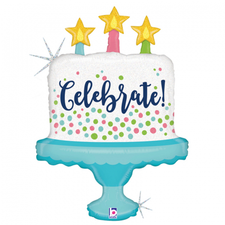 Шар (33"/84см) Фигура, Торт со свечами и конфетти. Поздравляем, 1 шт.