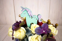 Топпер (11*10 см), "Единорог", МДФ 3мм, окрашен., оформл., на шпажке, Тиффани, 1 шт.