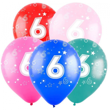 Шар (12"/30см) Цифра "6", ассорти, пастель 5 ст., 50 шт.