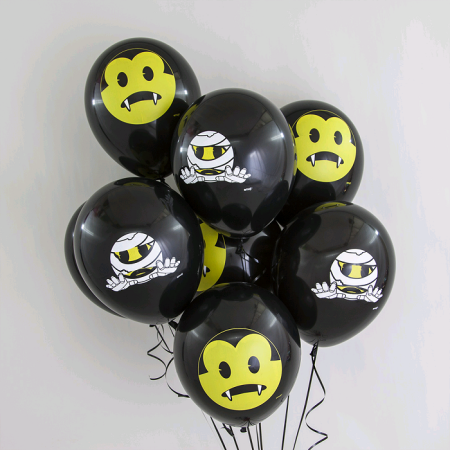 Шар (12''/30 см) Хэллоуин, Emoji, Черный (080), пастель, 2 ст, 50 шт.