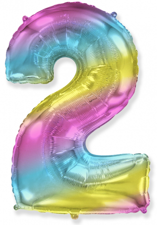 Шар (40''/102см) Цифра, "2", Диагональная радуга, в упаковке, 1 шт.