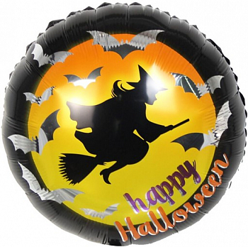 Шар (18''/46см) Круг, Хэллоуин, Ведьма на метле, 1 шт.