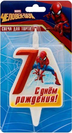 Свеча Цифра, 7 Человек-Паук, 12 см, 1 шт.