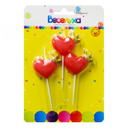 Свеча на шпажке (8,5см), Сердечко с короной, 3 шт.