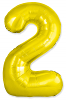 Шар (40"/102см) Цифра "2" Золото Slim в упаковке, 1 шт.
