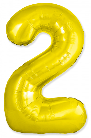 Шар (40"/102см) Цифра "2" Золото Slim в упаковке, 1 шт.