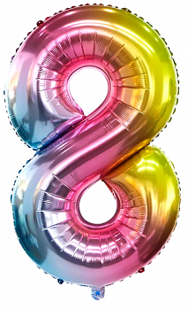 Шар (40"/102см) Цифра, "8", Радуга нежный градиент, 1 шт.