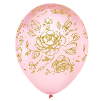 Шар (12"/30см) Цветы и бабочки, Золото, Ассорти Кристальные шары 5 ст., 100 шт.