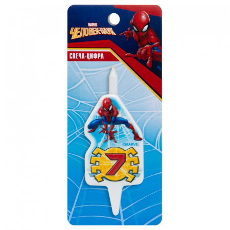 Свеча Цифра, 7, Человек-Паук, 7 см, 1 шт.