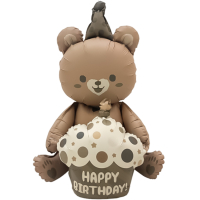 Шар (23''/58см) Фигура 3D, Мишка с капкейком, Бежевый, Сатин, 1 шт. 