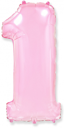 Шар (40''/102см) Цифра, "1", Розовый, в упаковке, 1 шт.