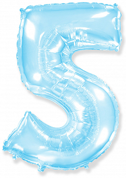 Шар (40''/102см) Цифра, "5", Голубой, в упаковке, 1 шт.