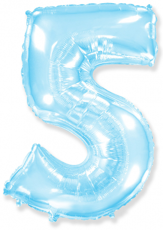 Шар (40''/102см) Цифра, "5", Голубой, в упаковке, 1 шт.