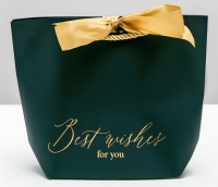Пакет подарочный (21*17*7см), Best wishes, Черный, 1 шт.