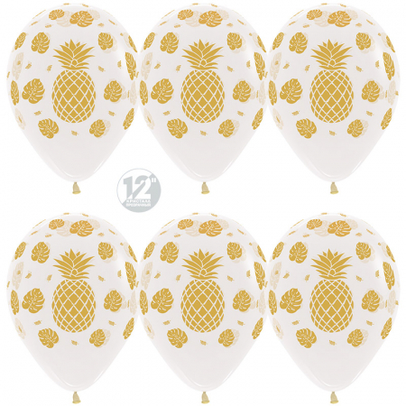 Шар (12''/30см) Ананас и листья, Прозрачный (390), кристалл, 5 ст, 50шт.