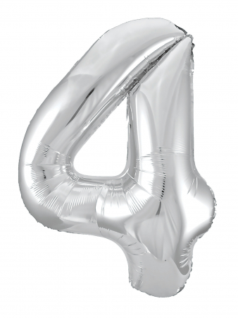 Шар (40"/102см) Цифра "4" Серебро Slim в упаковке, 1 шт.