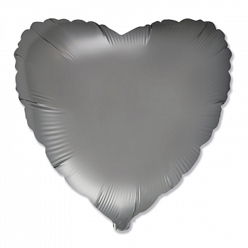 Шар (18"/46см) Сердце, Стальной серый, Сатин, 1 шт.