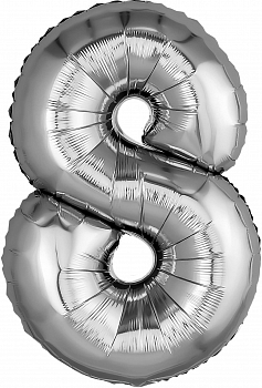 Шар (32''/81см) Цифра, 8, Серебро, 1 шт. в упак.