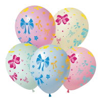 Шар (12"/30см) Бантики, Ассорти, пастель, 5 ст., 50 шт.