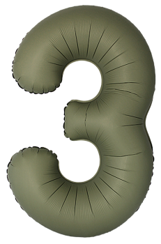 Шар (40''/102см) Цифра, 3 Slim, Оливковый, Матовый, 1 шт. в уп.