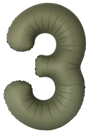 Шар (40''/102см) Цифра, 3 Slim, Оливковый, Матовый, 1 шт. в уп.