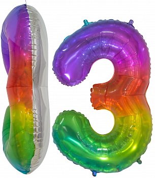 Шар (16''/40см) Мини-цифра, 3, Мармеладный леденец, Градиент, 1 шт.