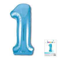 Шар (40"/102см) Цифра, 1, Нежный голубой, в упаковке, 1 шт.