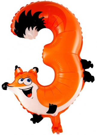 Шар с клапаном (16''/41см) Цифра, 3 Лиса, 1 шт.