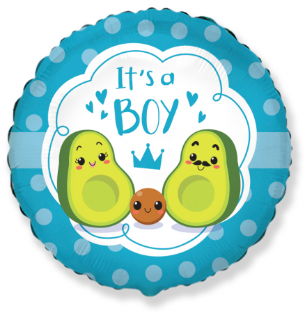 Шар (18''/46 см) Круг, С Рождением Мальчика (семья авокадо), Голубой, 1 шт.