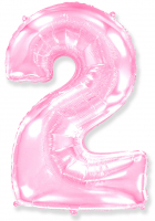 Шар (40''/102см) Цифра, "2", Розовый, в упаковке, 1 шт.