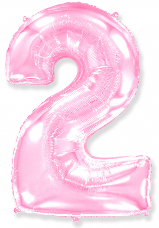 Шар (40''/102см) Цифра, "2", Розовый, в упаковке, 1 шт.