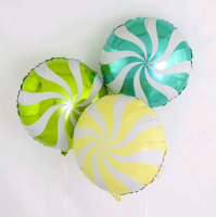 Шар (18''/46 см) Круг, Леденец, Лайм/Белый, 1 шт.