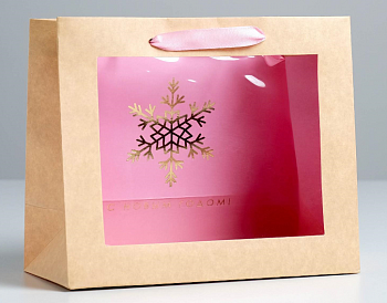 Пакет крафтовый с PVC окном (24*20*11см), Новогоднее настроение, 1 шт.