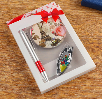 Набор подарочный 3в1 (ручка, зеркало, кусачки), 1 шт.