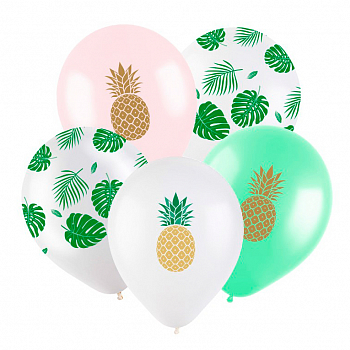 Шар (12"/30см) Ананасы микс, Ассорти пастель-кристалл, 88 шт.