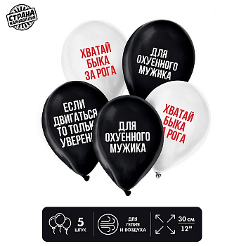 Шар (12"/30см) Для мужика, юмор, пастель, 5 шт.