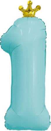 Шар (32''/81см) Цифра, 1 Золотая корона, Аквамарин, 1 шт. в упак.