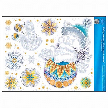 Оформительская наклейка, "Новогодний мишка", 1 шт.