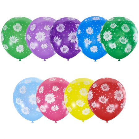 Шар (12"/30см) Ромашки, ассорти, П+Д (растр) 5 ст. рис, 25 шт.