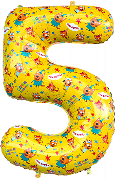 Шар (34''/86 см) Цифра, 5 Три Кота, Желтый, 1 шт. в упак.