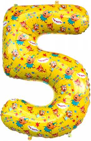 Шар (34''/86 см) Цифра, 5 Три Кота, Желтый, 1 шт. в упак.
