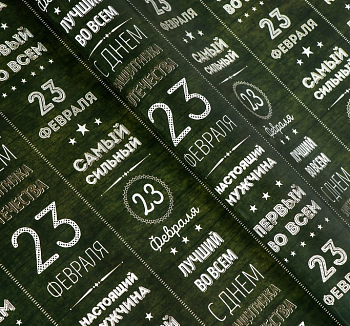 Бумага упаковочная глянцевая (49*70см), Текст 23 февраля, 1 шт. 