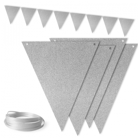 Гирлянда-флажки (300см), Серебро с блестками, 1 шт.