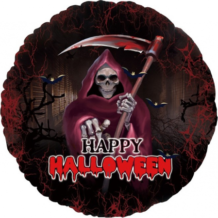Шар (18''/46см) Круг, Веселый Хэллоуин, Смерть с косой, Черный, 1 шт.